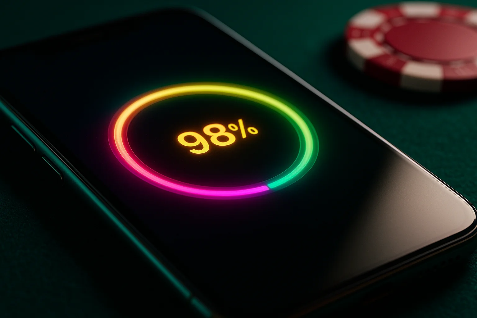Macro photo of smartphone showing casino app download at 98 percent